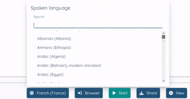 Illustration of the language selection menu to transcribe.
