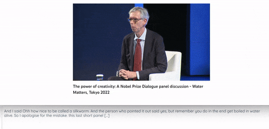 Screenshot of a video and its subtitles automatically created by autoScrib.